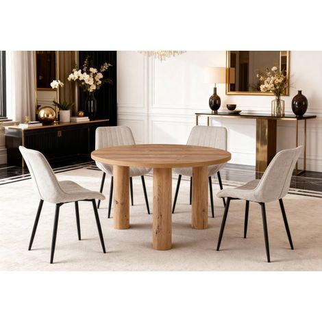 Table à manger ronde effet bois 120cm LORINA