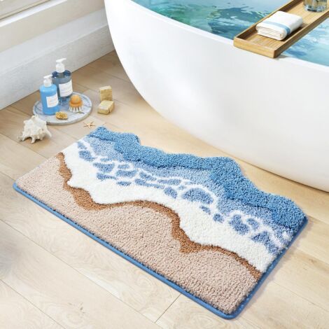Tapis de Bain Antidérapant, Ambiance de Plage d'été, Tapis Salle de Bain Absorbant en Microfibre Douce, Absorbant l'eau, Lavable en Machine, pour Salle de Bains, 50x80cm (1/5)