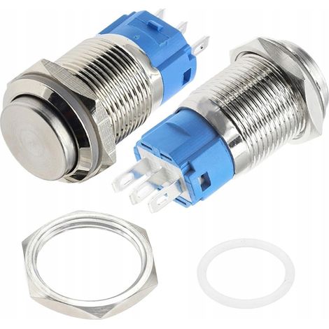 Interruptor LED de reinicio autom谩tico, blanco, 12V-24V, 16 mm de di谩metro anillo iluminado blanco acero cepillado antivand谩lico