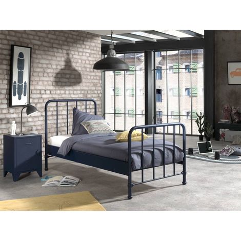 Pack - Lit & Table de Chevet "Bronxx" 90X200cm Bleu