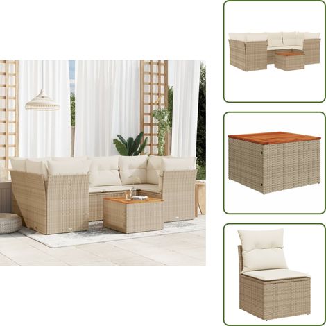 The Living Store 7-tlg. Garten-Sofagarnitur mit Kissen Beige Poly Rattan - Gartenmöbel Set - Esstischgarnitur - Lounge Möbel - Outdoor Sofa - Rattan Gartenmöbel (1/5)