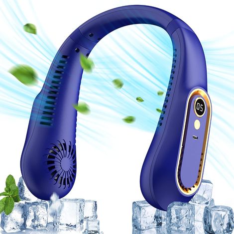 Portable Neck Fan, Mini Quiet Neck Fan, 5 Speed Usb Fan, Bladeless Fan with LED Display for Travel/Outdoor/Kitchen/Office/Camping/Gift Blue (1/5)