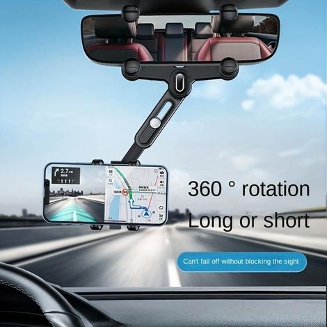 Support téléphone rétroviseur voiture rotatif 360° noir compatible GPS (1/5)
