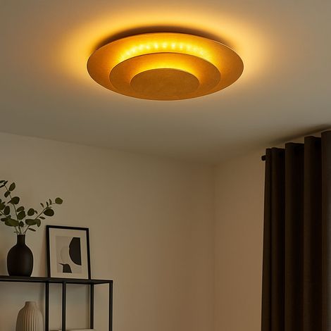 Deckenlampe Deckenleuchte Wohnzimmerleuchte Schlafzimmerlampe, Metall goldfarben, LED 18W 1000Lm warmweiß, DxH 18x4,7cm