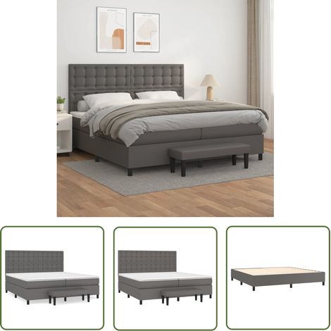 The Living Store Boxspringbett mit Matratze Grau 200x200 cm Kunstleder - Boxspringbett - Doppelbett - Betten - Schlafsofa - Luxusbett (1/5)