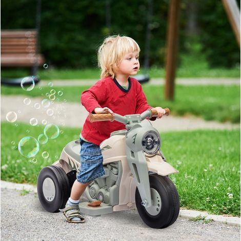 Moto elettrica per bambini 6V, musica, bolle, faro, 2,5-3 km/h, 2-5 anni, avorio HAVRYA (1/4)