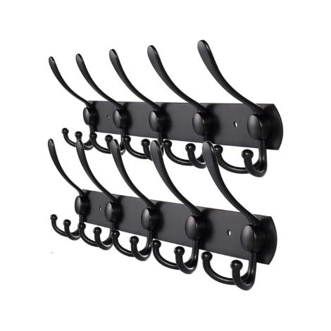 Wandgarderobe aus Edelstahl, mattschwarze Kleiderhaken (15 Haken, 2er-Pack)