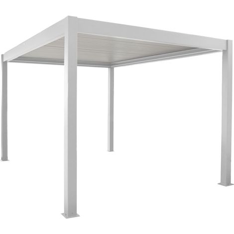 PROLOISIRS Pergola bioclimatique autoportée Zéphir motorisée aluminium/lames - blanc - 3 x 4 m
