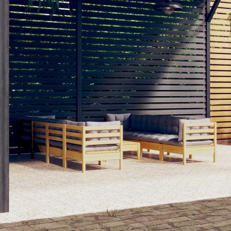 9-tlg. Garten-Lounge-Set mit Grauen Kissen Kiefer Massivholz vidaXL (1/5)