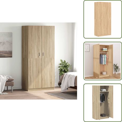 Kleiderschrank Sonoma-Eiche 90x52x200 cm Holzwerkstoff - Schlafzimmermöbel - Kleiderschrank - Holzmöbel - Garderobe - Kommode (1/5)