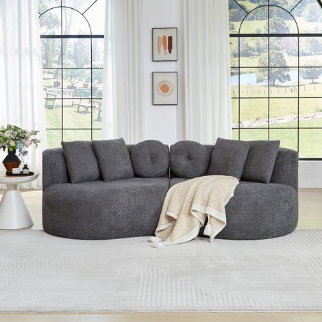 Modulares geschwungenes Sofa 223x109x79 cm, Chenille Anthrazit, 6 Kissen – MEUBLIV (1/5)