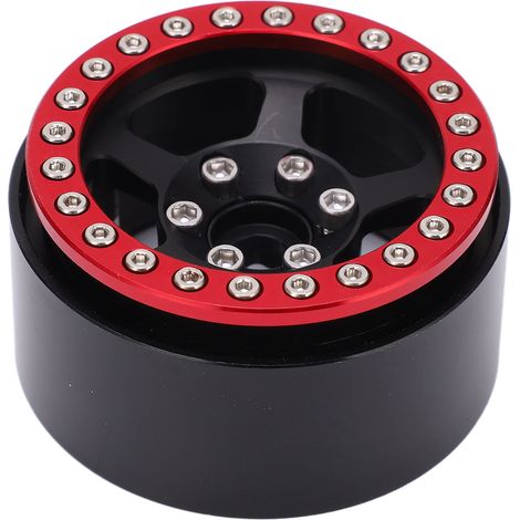 Jantes beadlock 1,9 pouces aluminium 5 trous argentées, jantes RC non salissantes avec moyeu noir rougeâtre (1/5)