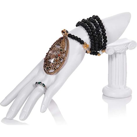 Mano de resina blanca con soporte, expositor de joyas para anillos, pulseras y cadenas, accesorio para fotos y decoración del hogar. (1/5)