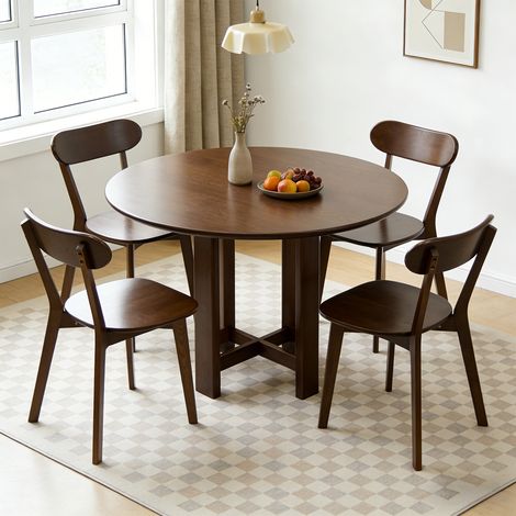 Lot de 2 chaises de salle à manger en bois massif, style mid-century, dossier incurvé ergonomique, pieds inclinés et patins réglables, finition noyer (1/5)