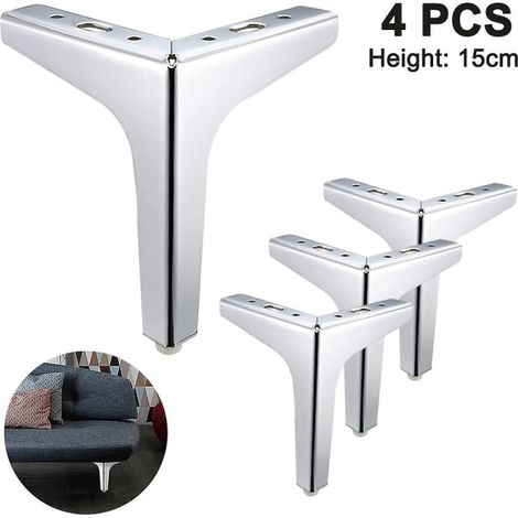 Pieds de meuble métalliques Piao 4 pièces, style moderne, remplacement DIY pour canapé, pieds triangulaires pour armoire et buffet, résistants, argentés, 15 cm, usage intensif (1/4)