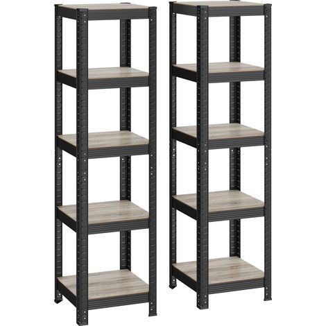 Rayonnage à 5 Niveaux, Lot de 2, 37 x 37 x 150 cm, Capacité 400 kg, Planches Réglables, Style Naturel, pour Cuisine, Salon, Grège et Noir (1/5)