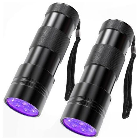 2er-Pack UV-Taschenlampe, 12 LEDs, 395 nm, Schwarzlicht-Taschenlampe, Mini-Taschenlampen-Detektor für Hunde, Urinflecken, Bettwanzen und Skorpione. (1/5)