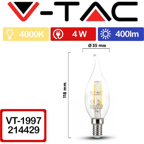 V-TAC VT-1997 Lampadina LED E14 4W Candela a Fiamma a Filamento Bianco naturale - 4000K (1/5)