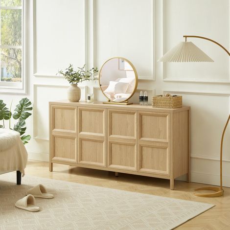 Credenza cassettiera, 160x40x80 cm, mobile scandinavo per soggiorno, camera da letto e ingresso, MDF effetto rovere massello con sistema Push-to-Open, rovere (1/5)