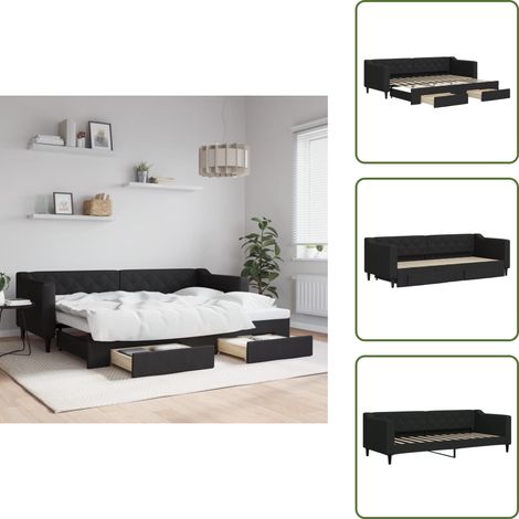 The Living Store Tagesbett Ausziehbar mit Schubladen Schwarz 80x200 cm Stoff - Schlafcouch - Sofa Bett - Gästebett - Tagesbett - Wohnzimmer Möbel (1/5)