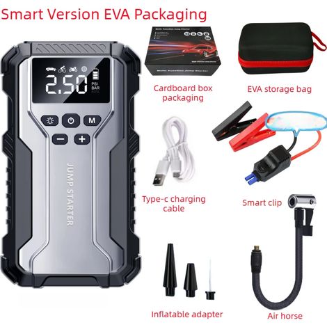 Démarreur de voiture 4 en 1 (gris) : chargeur de voiture multifonctionnel 12 V, batterie externe, pompe à air (1/5)