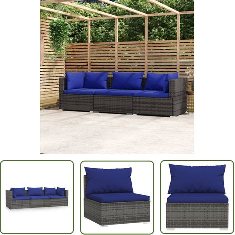 The Living Store Canapé 3 places avec coussins Gris Résine tressée - Canapé Extérieur - Salon De Jardin - Meuble De Jardin - Mobilier De Jardin - Set De Salon De Jardin (1/6)
