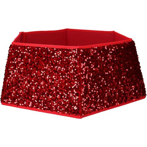 Copri base albero tessuto pieghevole rosso double face esagonale glitter cm Ø68xh25 (1/3)