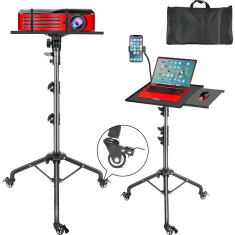 Trepied videoprojecteur Hauteur réglable (66-160cm),Trépied projecteur Support de sol portable avec plateau de souris et support de téléphon,Trepied roulant pour bureau, maison, scène (1/5)