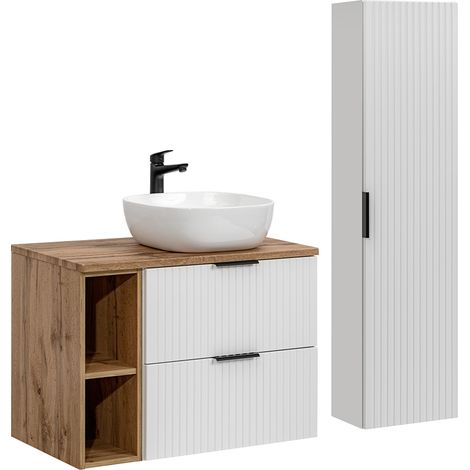 Conjunto mueble lavabo individual 80cm 2 nichos y columna Adriel Blanco