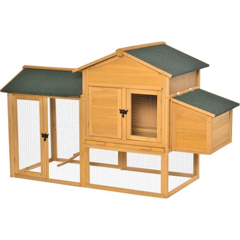 Pollaio/casetta per galline nane, con area attività e nidi per la deposizione delle uova, realizzato in legno di cedro, verde giallastro, dimensioni 168x75x103 cm, ideale per l'allevamento di galline  (1/5)