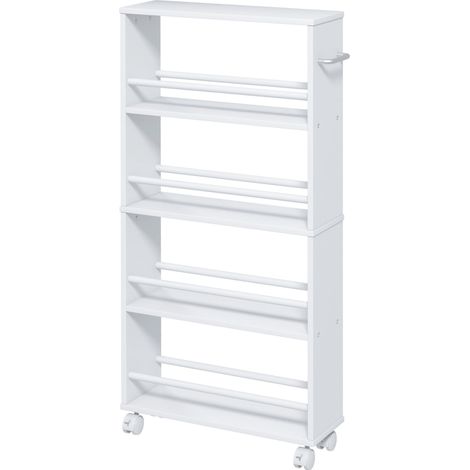 Chariot de service fin à 4 étagères avec roulettes et poignée, rangement mobile pour cuisine et salon, blanc, 45 x 15 x 91 cm (1/5)