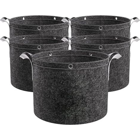 Lot de 5 sacs de culture en tissu non tissé épais avec poignées pour l'aération, conteneurs de jardinage noirs pour légumes (1/5)