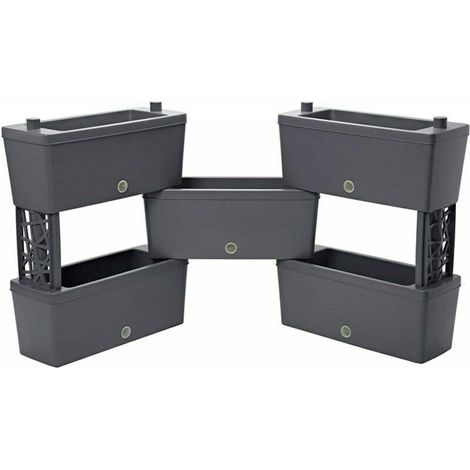 FIORIERA BRIK KIT 5 VASI IRRIGAZIONE VASI COMUNICANTI 59X23X27 DI COLORE GRIGIO (1/10)
