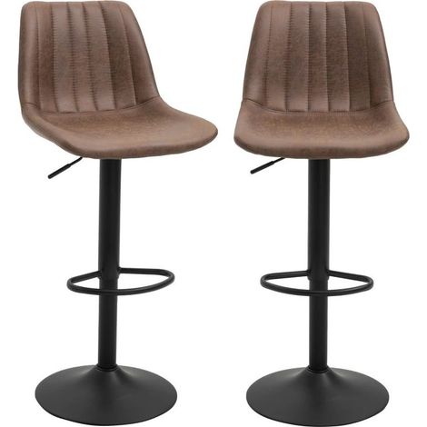 CHICFURN Lote de 2 taburetes de bar de metal marrones 43 x 46,5 x 89-110 cm para cocina (1/5)