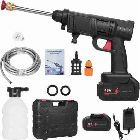 Nettoyeur Haute Pression de 48 V &Nettoyeur Portable sans Fil : 24bars 350PSI Pistolet à Jet d’Eau électrique avec Batterie de 12000mAh pour Un Nettoyage de terrasse, Jardin, Voiture (1/5)