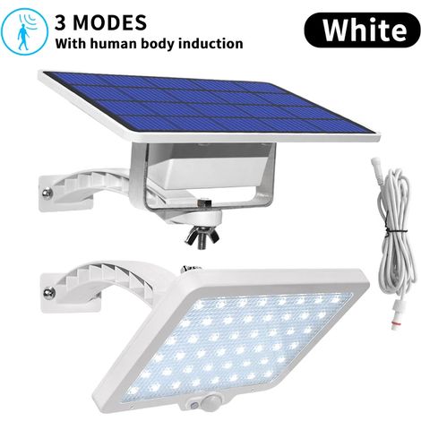 Lampe solaire (blanche avec capteur) 800 lm, 48 LED, compatible avec les éclairages extérieurs de jardin, mur et cour. Éclairage de sécurité LED avec angle d'éclairage réglable. (1/5)