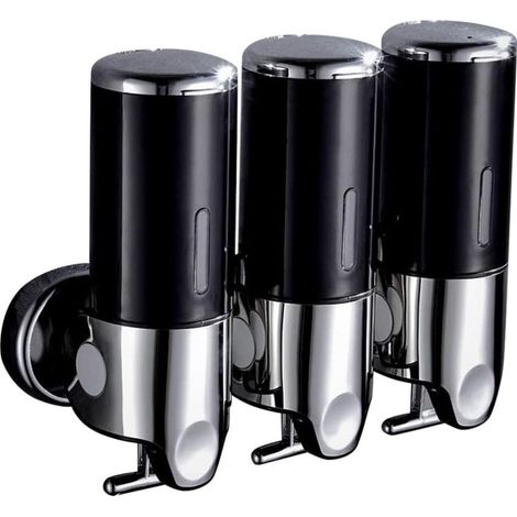 Dispenser di gel igienizzante mani a tre canali, da parete, senza necessità di foratura, include tre dispenser da 500 ml per shampoo, bagnoschiuma e balsamo, adatto a bagni e hotel, pompa metallica a (1/4)
