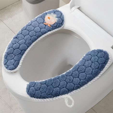 Set di 2 paia di copriwater imbottiti, caldi e spessi - Antiscivolo e morbidi - Lavabili - Con nastro adesivo (1/5)