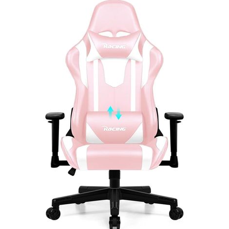 Ergonomischer Gaming Stuhl mit verstellbaren Kissen und Armlehnen, Rosa