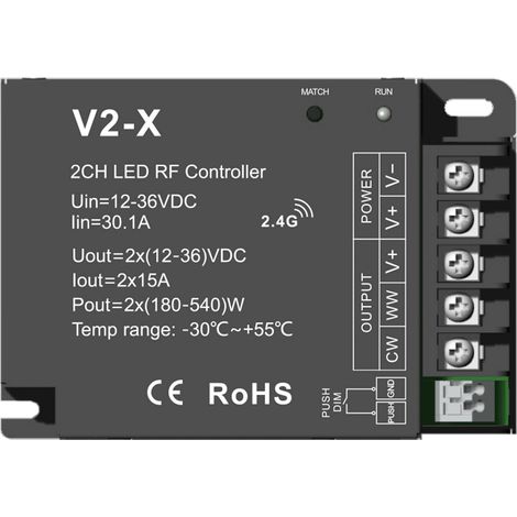 Contrôleur CCT 12-36V DC - 2 canaux - 15A/canal - RF 2.4GHz -