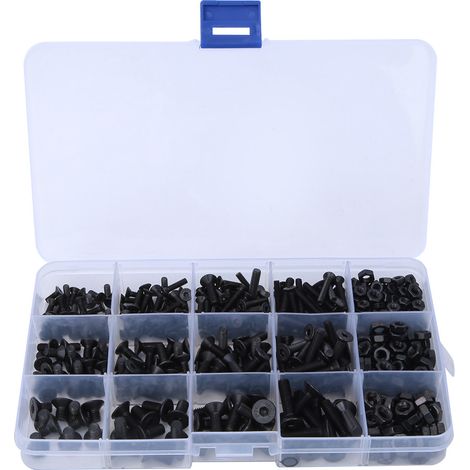 Kit de 460 vis à six pans creux à tête plate noire en acier au carbone avec écrous hexagonaux et accessoires (1/5)