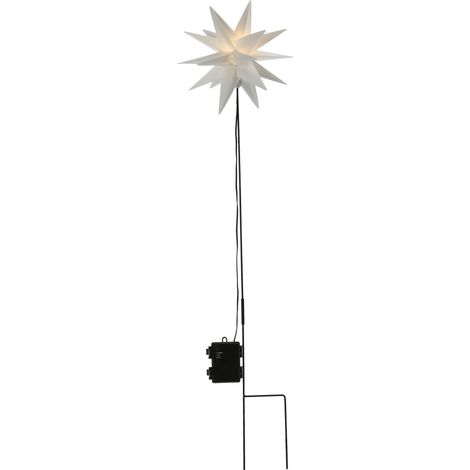 LED Weihnachtsstern in weiß mit Erdspieß - 90 cm Höhe - Batterie betrieben mit Timer