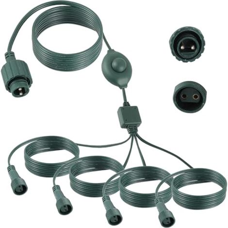 Rallonge de guirlande lumineuse 72in, 1 à 4 Répartiteur de Guirlande Lumineuse avec Interrupteur à pied, 2 Broches Connecteur Guirlande Lumineuse Noel pour Rideau guirlande Lumière Extérieure (1/5)