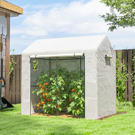 Serre de jardin PE, serre de balcon, bâche renforcée 135 g/m², châssis en acier, porte zippée, 200 x 140 x 200 cm, blanc (1/5)