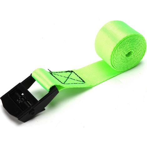 Lot de 2 sangles d'arrimage vert fluorescent de 25 mm, robustes, avec boucles en alliage de zinc, 1 mètre.