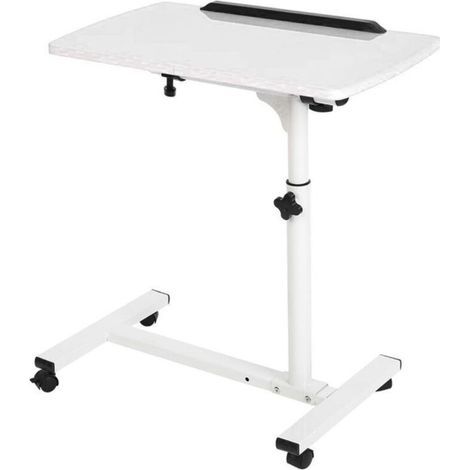 Table d'appoint à roulettes, table d'appoint réglable en hauteur, table de chevet mobile blanche, bureau pliable pour salon, canapé, chambre (1/4)