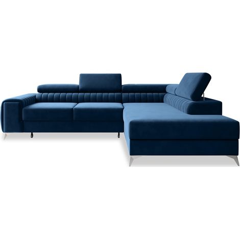 Canapé d'angle droit convertible Isaac Velours Bleu (1/5)
