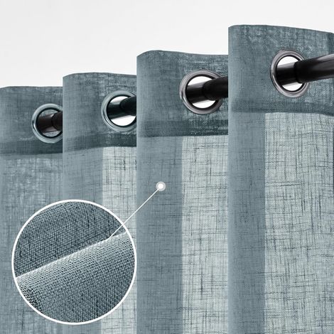 Lot de 2 Rideaux en Lin Translucides Voilage à Oeillets Rideaux et Draperies Intérieurs Modernes pour Chambre Fenêtre Salon Coucher 140x225 cm Bleu Foncé (1/5)