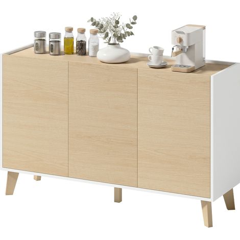 HOMCOM Mobile Buffet con Ante Soft-Close 120 cm Effetto Legno e Bianco