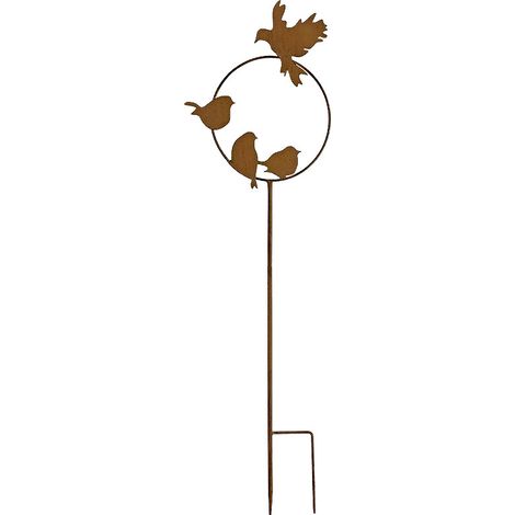 Tuteur déco oiseaux fer marron 26x90cm